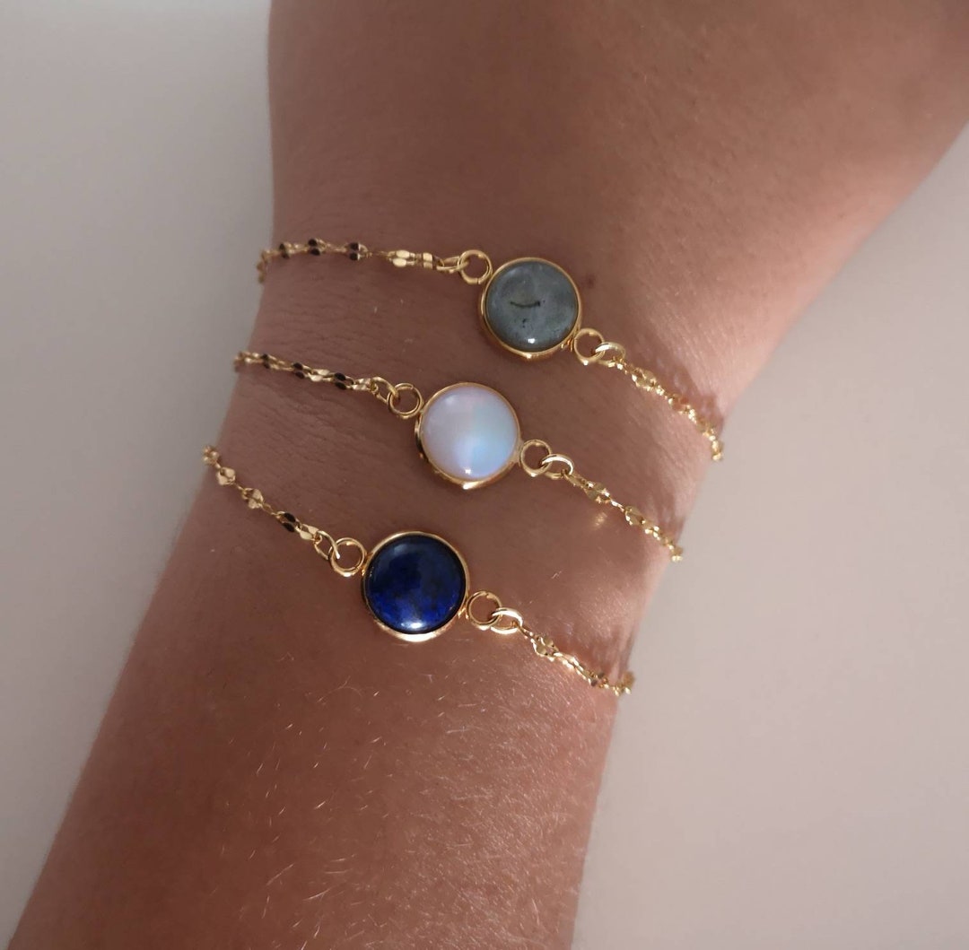 Chain Bracelet in Gold Stainless Steel and Semi-precious Stone Lapis Lazuli,  White Opal or Labradorite Fine Natural Stone Bracelet - Etsy