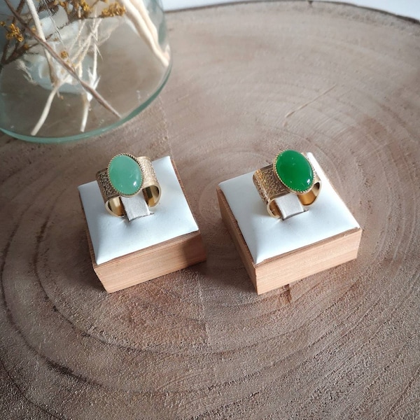 Adjustable gold-plated ring and aventurine stone - gold ring and green stone - large gold-plated ring - large gold-plated ring