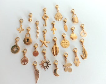 Gold pendant charms - gold charms - gold charms - star charm - shell charm - gold plated charm