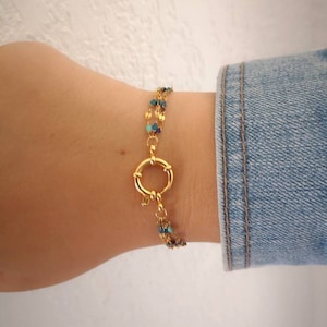Gold and blue multi-strand chain bracelet - gold-plated multi-strand bracelet - gold multi-strand bracelet - gold and green multi-strand bracelet