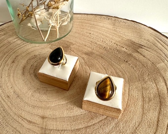 Adjustable gold and natural stone ring - gold-plated stainless steel ring - gold ring with green stone - gold fashion ring - rose quartz ring