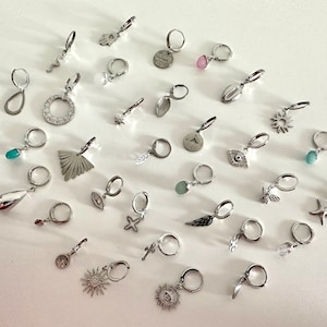 Orecchino singolo in argento - mini cerchio in argento - orecchino singolo in acciaio inossidabile - orecchini in argento - pietra naturale - stella - cuore