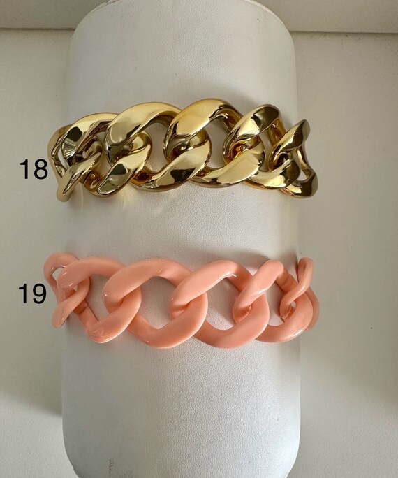 Bracelet Large Rétro Maillons Rectangle Orange Et Blanc - Couleur Or - Occasion Bon état