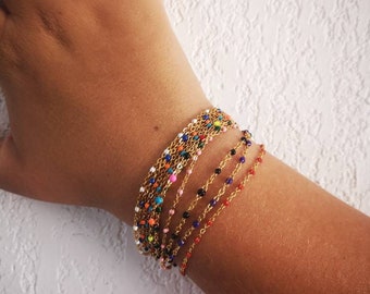 Bracelet fin or et perles de rocailles colorées - bracelet fin plaqué or - bracelet fin or perlé - bracelet or et bleu- bracelet or et vert