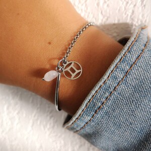 Pulsera de plata con el signo astrológico de Géminis - pulsera de plata con el signo del zodíaco - pulsera de plata con el signo de Géminis - pulsera de plata con media pulsera