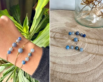 Bracelet fin plaqué or et perles en pierre naturelle d’aventurine bleu - bracelet perles pierre bleu - bracelet aventurine bleu