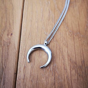 Inverted half moon silver necklace in stainless steel - silver moon necklace - men&#39;s silver necklace - women&#39;s silver necklace