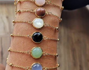 Gold and natural stone bracelet - natural stone bracelet - gold and rose quartz bracelet - gold and aventurine stone bracelet