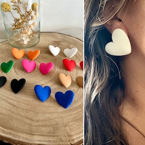 boucles d’oreilles gros cœur - boucles d’oreilles cœur - clou d’oreille cœur - boucles d’oreilles cœur rouge - bleu roi - blanc - vert