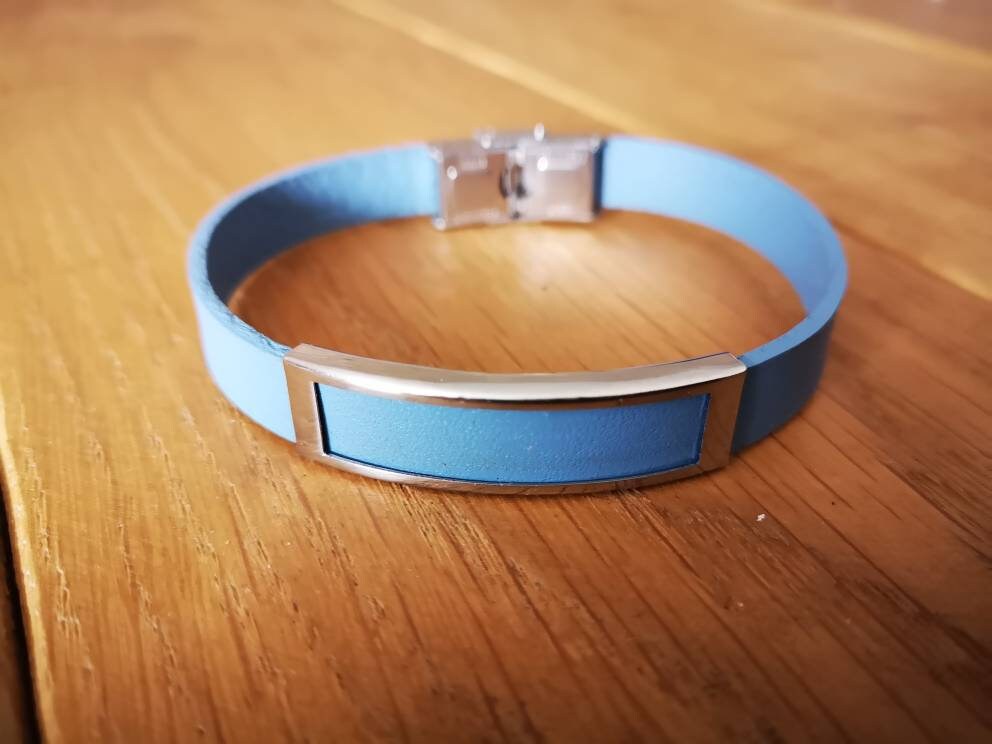 Bracelet Linc identité cuir marine en acier inoxydable fermoir ajustable pour homme - Bijouterie La