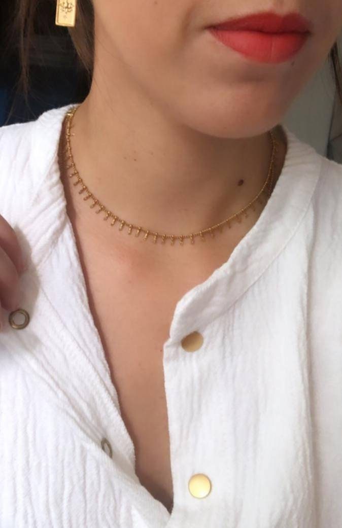 Collier Fantaisie Petites Franges Style Tibétain - Argent Tibétain Et Perles Bleues, Mi-long Pour Femme