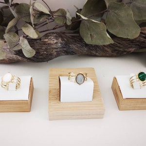 Gold-plated triple ring - natural stone gold ring - gold-plated multi-row ring - labradorite stone gold ring