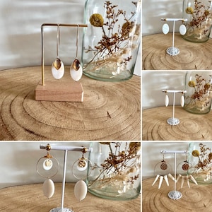 Gold-plated stainless steel and natural mother-of-pearl fancy earrings - gold and mother-of-pearl dangling earrings