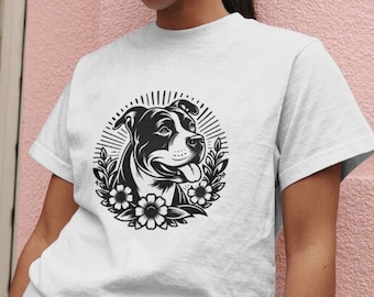 Floral Pitbull Dog T-Shirt, Pitbull Lover Gift