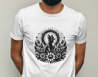 Sonnenanbetende Katze Grafik-T-Shirt, Katzenliebhaber Geschenk