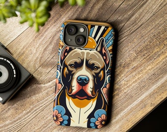 Pitbull Dog Art Deco Tough Phone Cases, Pitbull Phone Case, Pitbull iPhone Case, Pitbull Galaxy Phone Case, Dog Mom Gift, Dog Dad Gift