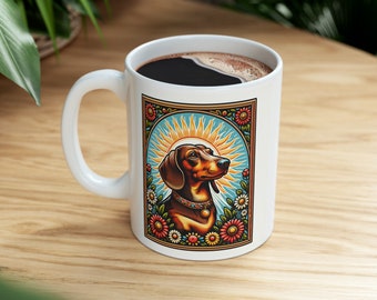 Art Deco Dachshund Mug, Doxie Lover Coffee Cup
