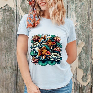 Goldfish and Water Lillies Shirt, Goldfish Tee, Goldfish Lover Shirt, Gift For Goldfish Lover, Goldfish Lover Gift, Goldfish Mom Shirt