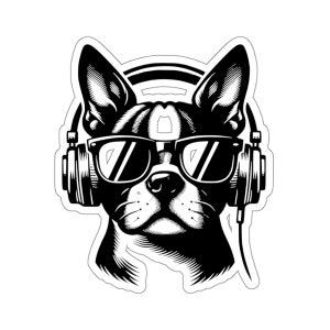 Boston Terrier with Sunglasses Sticker, Durable Vinyl Decal
