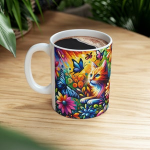 Orange Cat with Butterflies and Flowers Mug, Orange Cat Coffee Cup, Orange Cat Mug, Orange Cats, Orange Cat Lover Gift, Orange Cat Mom Mug