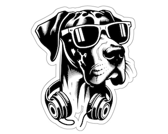Great Dane Wearing Sunglasses and Headphones Sticker, Great Dane Sticker, Great Dane Lover Gift, Great Dane Decal, Dane Mom Sticker