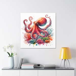 Octopus Canvas Print, Octopus Art Print, Animal Watercolor, Octopus Home Decor Wall Art, Octopus Painting Print, Octopus Watercolor Decor