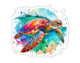 Watercolor Sea Turtle Sticker, Sea Turtle Lover Sticker, Sea Turtle Sticker, Sea Life Sticker, Sea Turtle Waterbottle Sticker