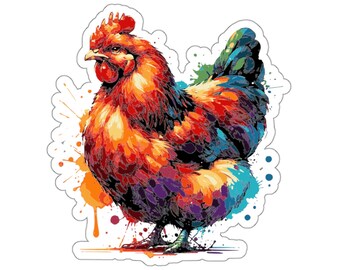 Watercolor Chicken Sticker, Glossy Vinyl Decal
