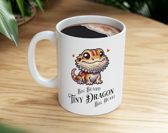 Tiny Bearded Dragon Big Beard Big Heart Ceramic Mug, Bearded Dragon Mug, Bearded Dragon Gifts, Bearded Dragon Coffee Cup, Dragon Mug