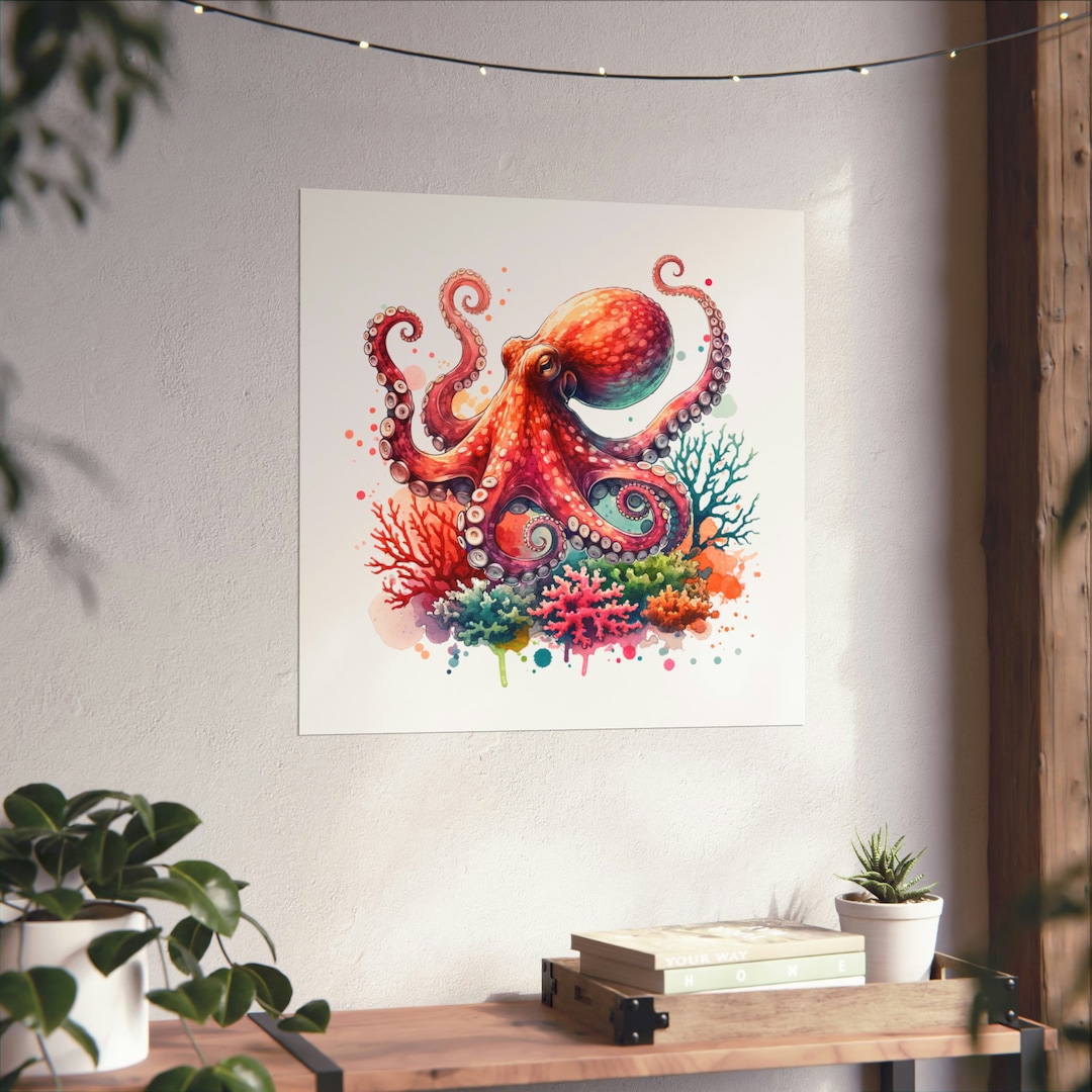 Octopus Watercolor Print, Octopus Art Print, Octopus Home Decor Wall ...