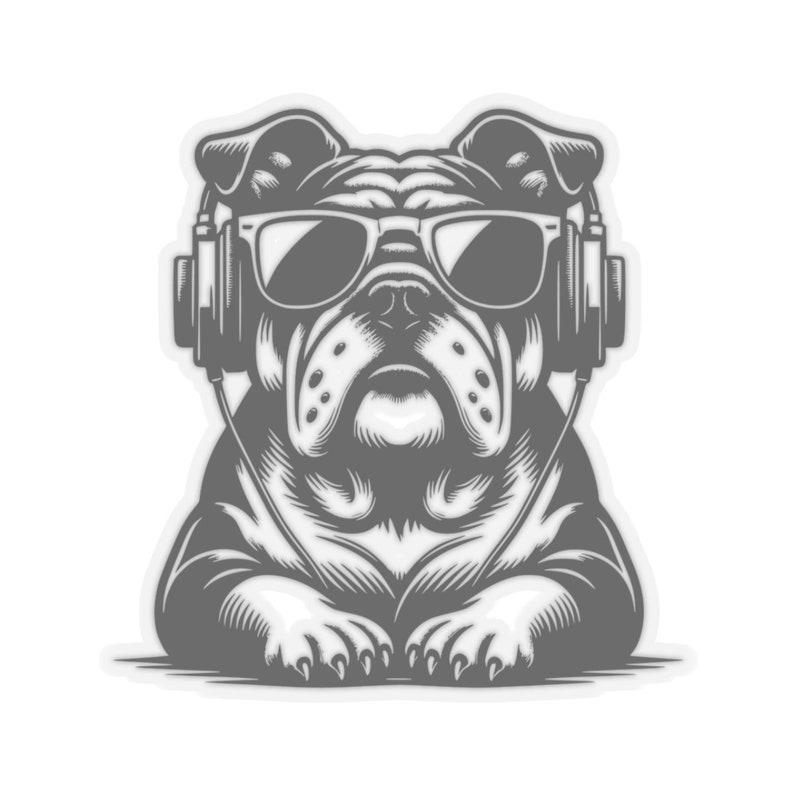 English Bulldog Sticker, Sunglasses Headphones, Dog Lover Gift image 4