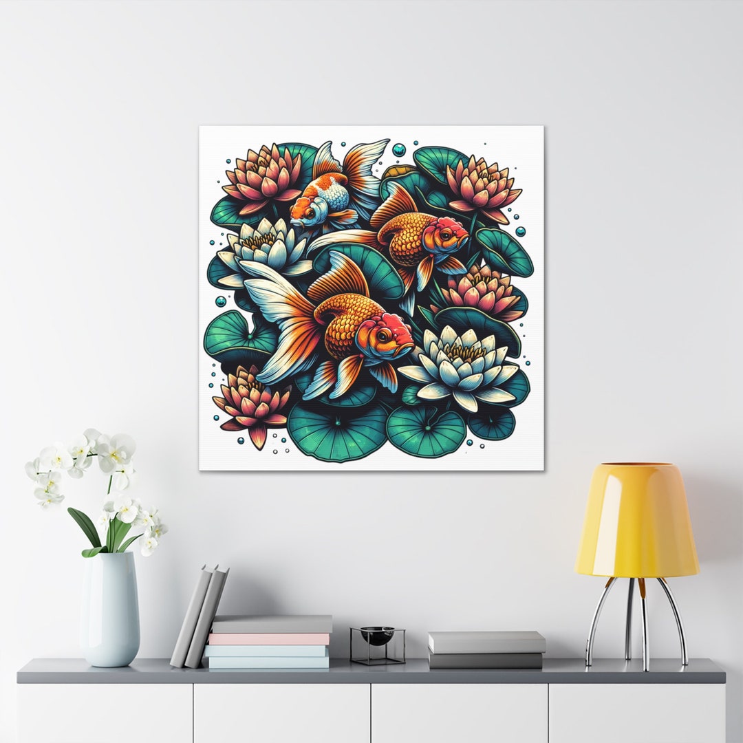Image showcasing Goldfish Canvas Print, Goldfish Art Print, Goldfish Home Decor Wall Art ...