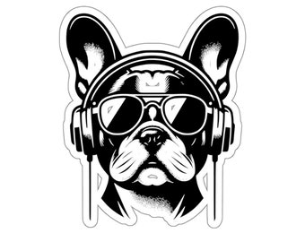 French Bulldog Sticker, Sunglasses and Headphones, Glossy Vinyl