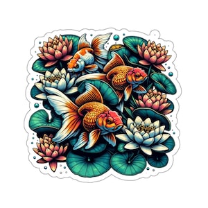Goldfish and Water Lillies Sticker, Goldfish Lover Sticker, Gift For Goldfish Lover, Goldfish Lover Gift, Goldfish Mom Sticker
