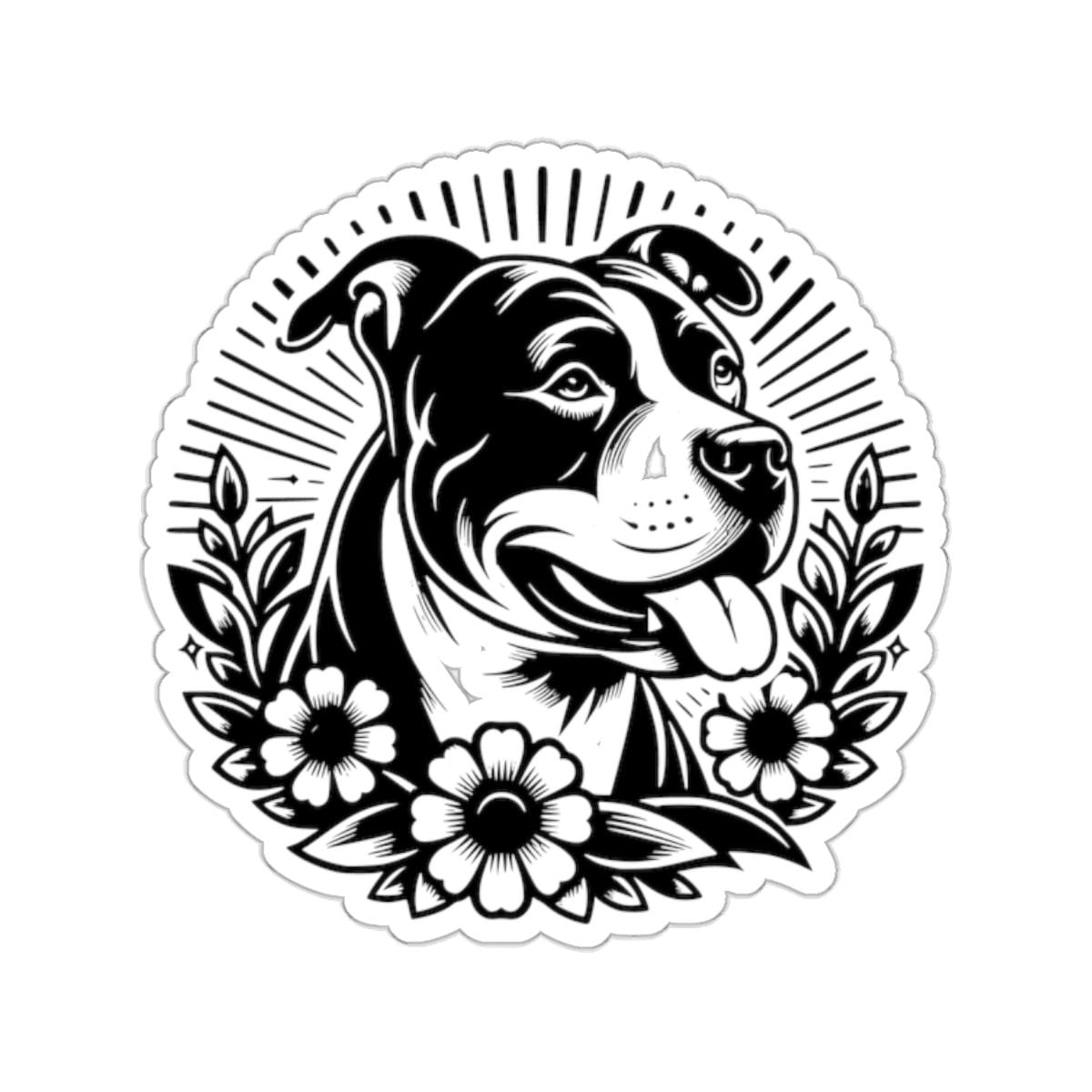 Pitbull Dog and Flowers Sticker, Pitbull Sticker, Pitbull Decal, Pitbull Gifts, Pitbull Mom Gift, Pitbull Dad Gift, Pitbull Lover Gift