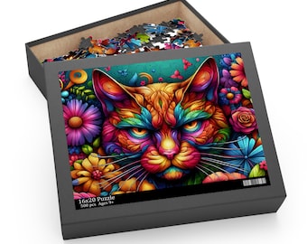 Flower Petal Cat Art Jigsaw Puzzle, Gift-Ready Box