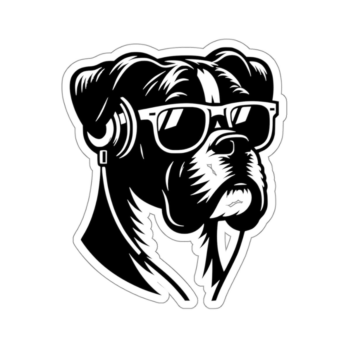 Pegatina de gafas de sol y auriculares para perros boxer, pegatina de boxeador lindo, pegatina de perro boxer, pegatina de botella de agua de boxeador, pegatina de boxeador con gafas de sol