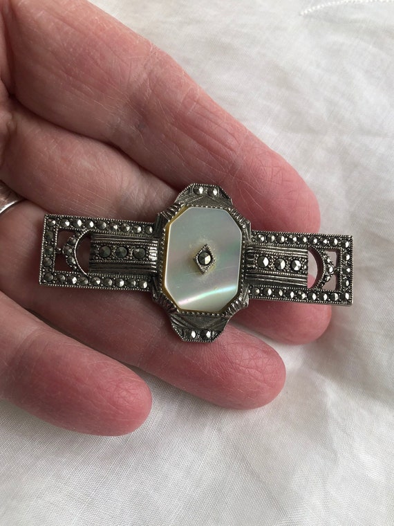 marcasite and pearl deco brooch