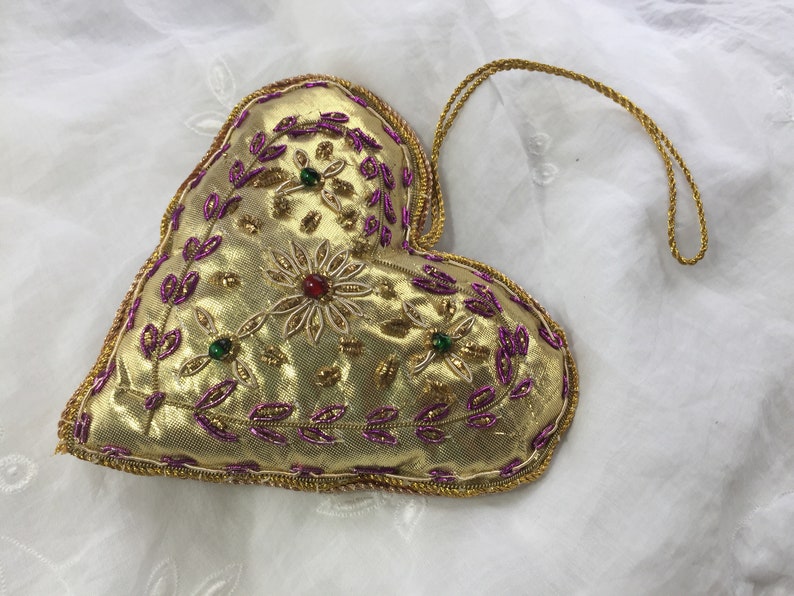 gold embroidered heart ornament