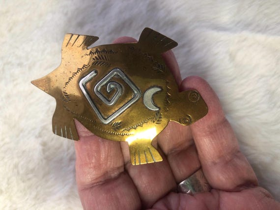 Native American turtle brooch with symbols - image 6