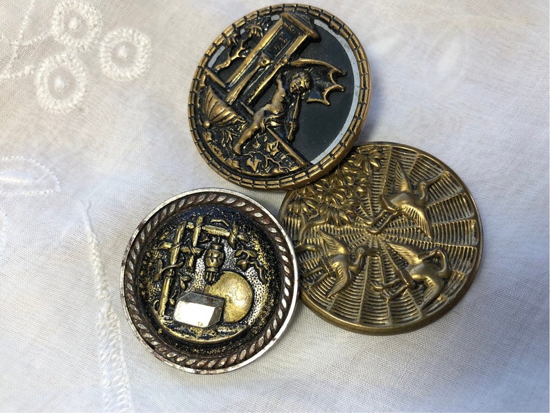 Brass and Cut Steel Picture Buttons Etsy