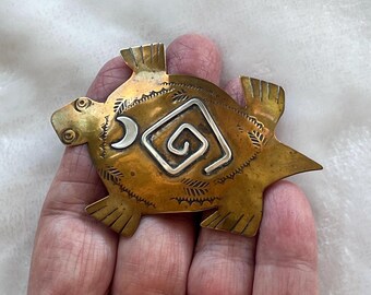 Native American copper turtle brooch