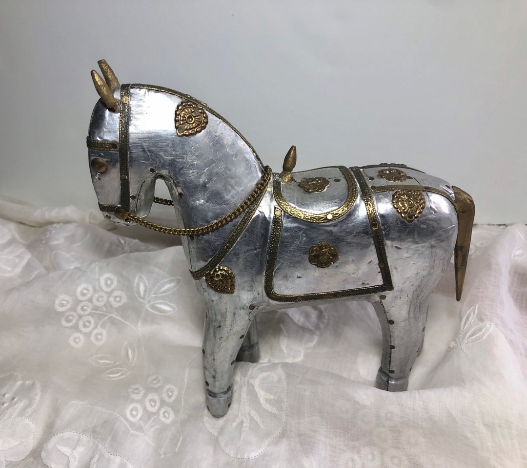 Tin Horse Sculpture With Brass Decoration Etsy