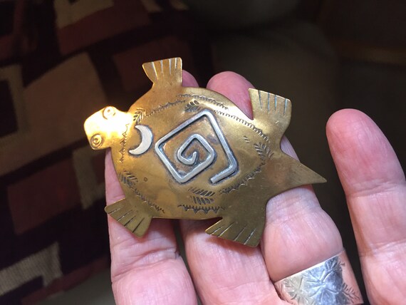 Native American turtle brooch with symbols - image 3