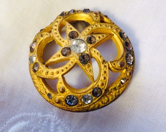 victorian gilded rhinestone fancy button