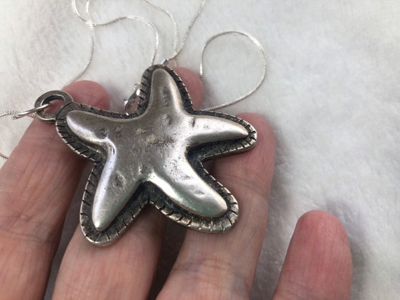 Silver starfish pendant necklace of pewter - image 2