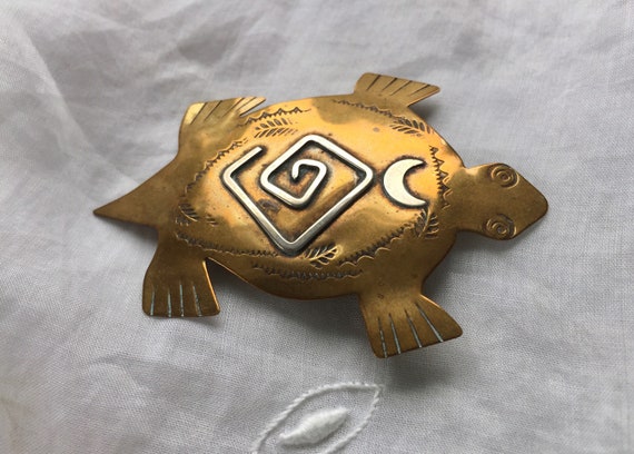 Native American turtle brooch with symbols - image 1
