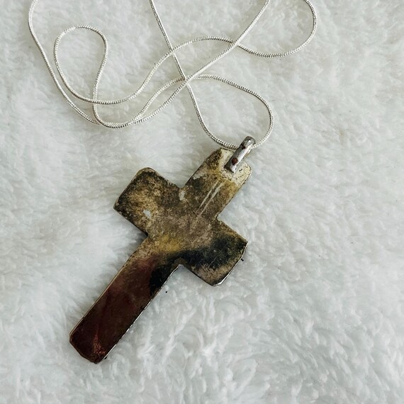 Beaded silver cross necklace - image 5