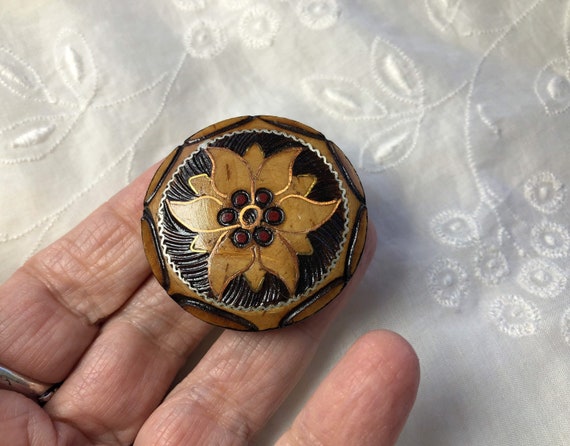 carved wood wildflower pin