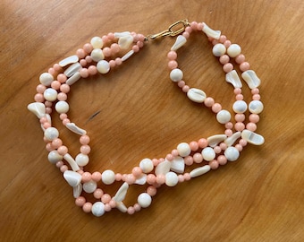 Coral and pearl three strand necklace